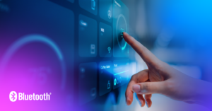 Interactive touchscreen control panel for smart home devices with Bluetooth connectivity.